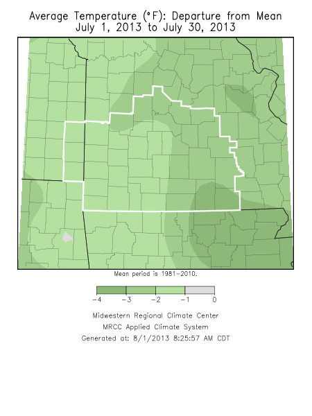 July 2013 Average Temperature Departure from Normal