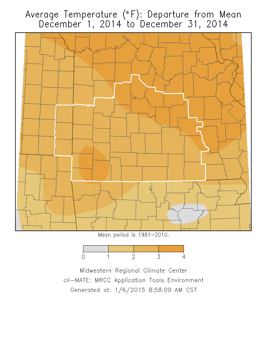 December 2014 Average Temperature Departure from Normal