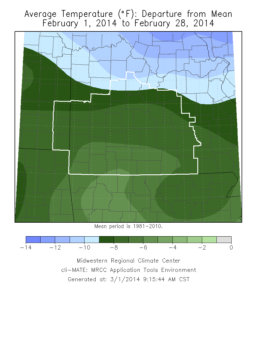 February 2014 Average Temperature Departure from Normal