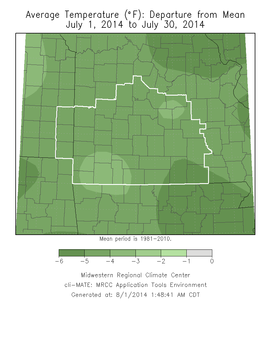 July 2014 Average Temperature Departure from Normal