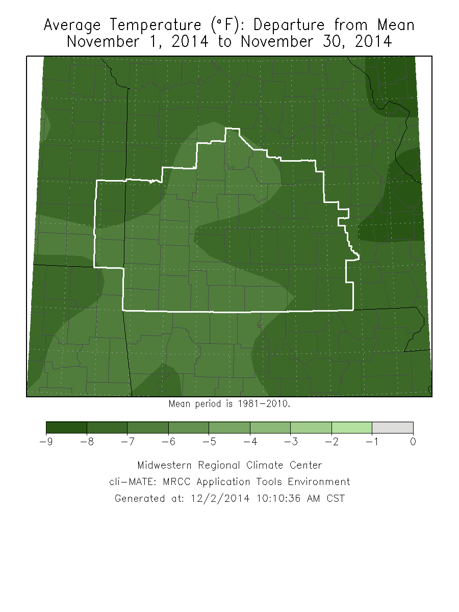 November 2014 Average Temperature Departure from Normal