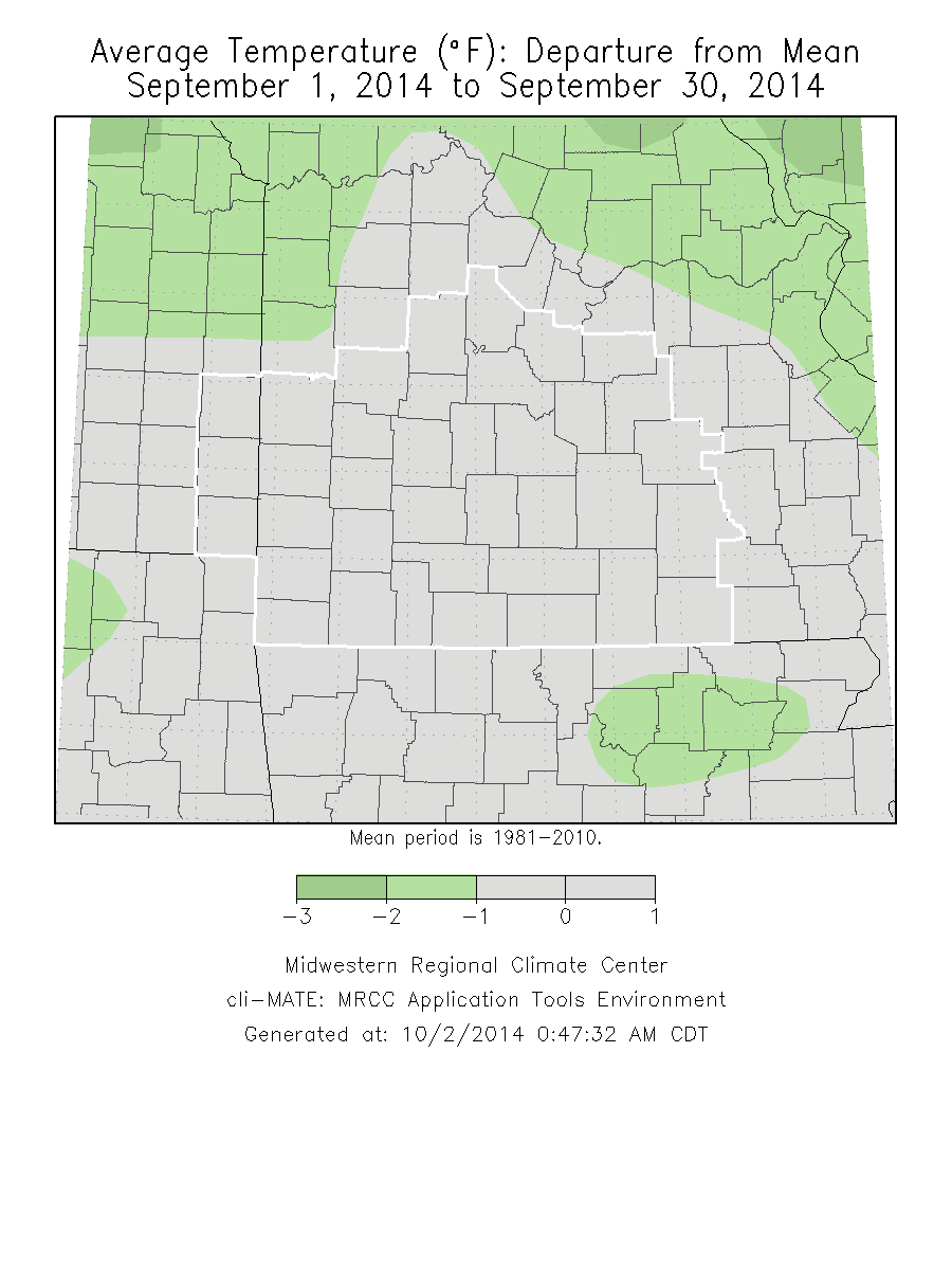 September 2014 Average Temperature Departure from Normal