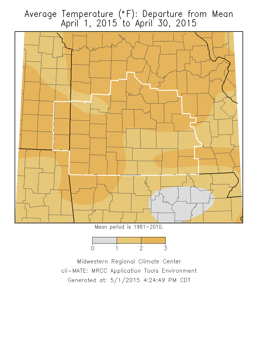 April 2015 Average Temperature Departure from Normal