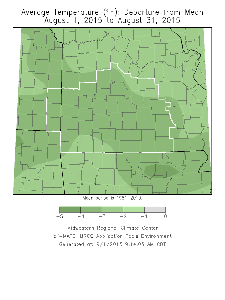 August 2015 Average Temperature Departure from Normal