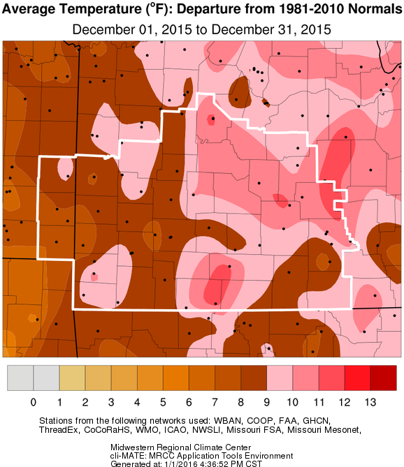 December 2015 Average Temperature Departure from Normal