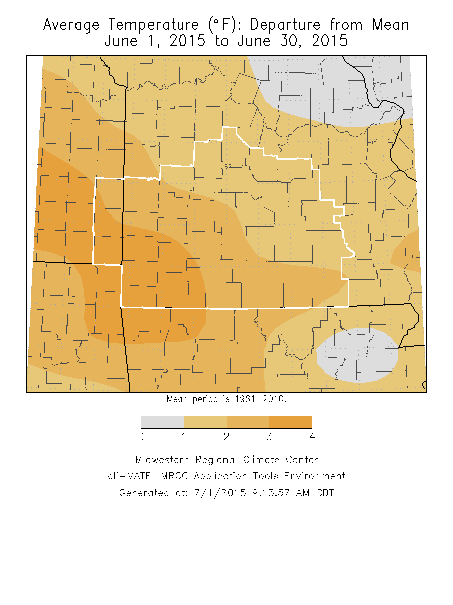 June 2015 Average Temperature Departure from Normal