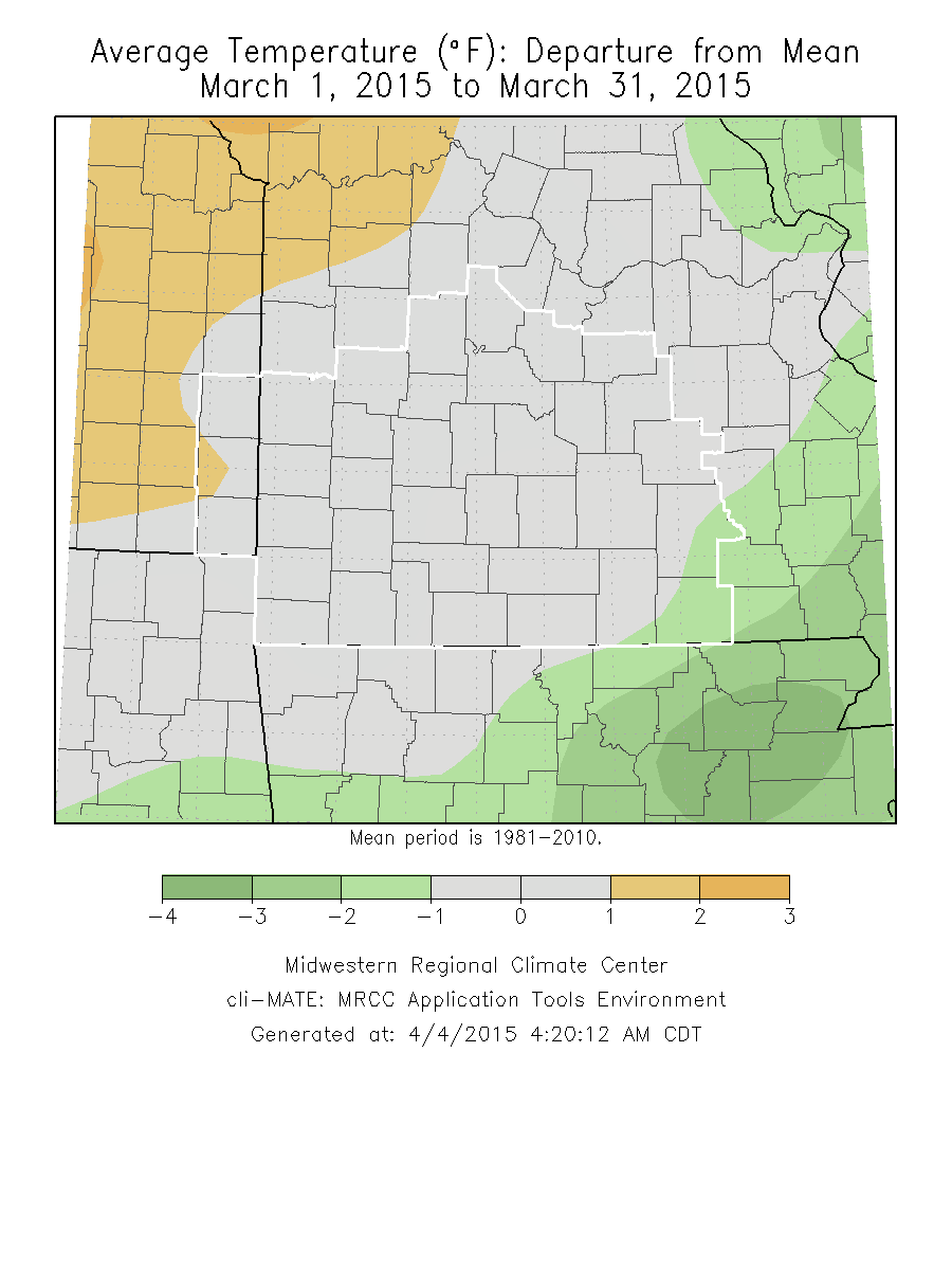 March 2015 Average Temperature Departure from Normal