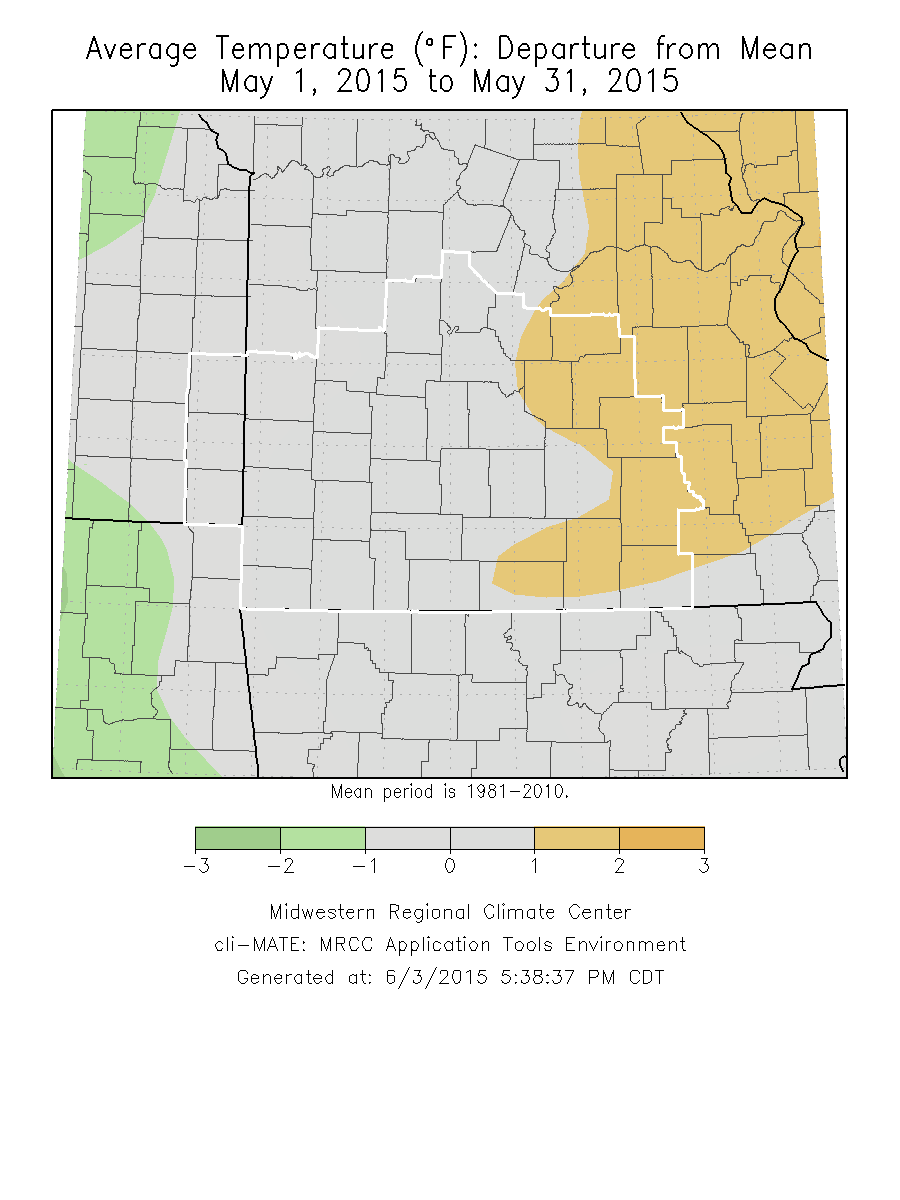 May 2015 Average Temperature Departure from Normal