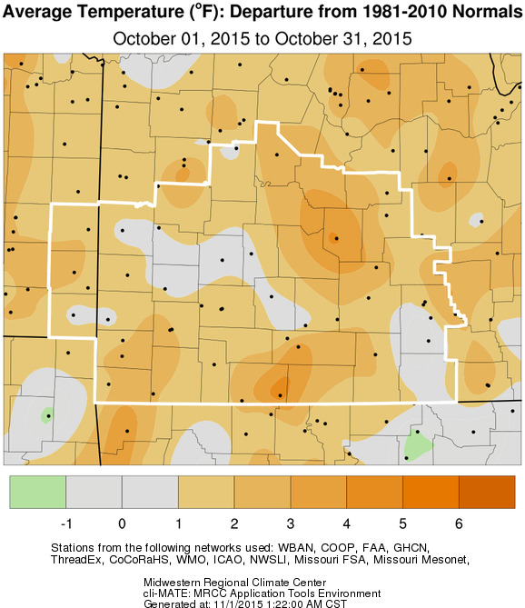 October 2015 Average Temperature Departure from Normal