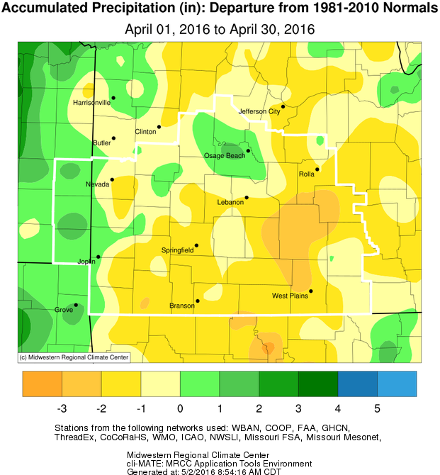 April 2016 Precipitation Departure from Normal