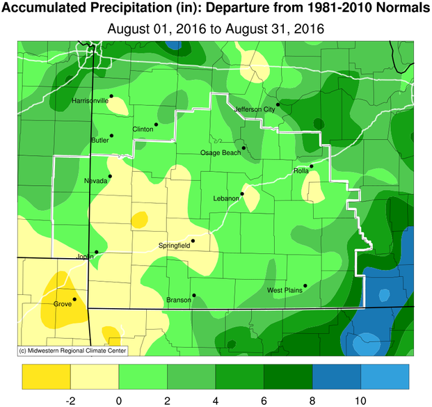 August 2016 Precipitation Departure from Normal