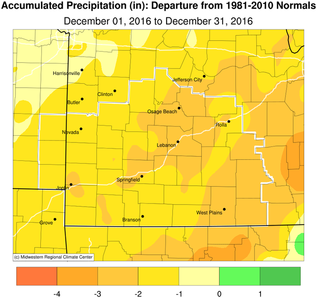 December 2016 Precipitation Departure from Normal