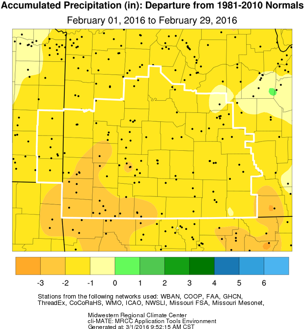 February 2016 Precipitation Departure from Normal