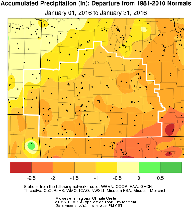 January 2016 Precipitation Departure from Normal