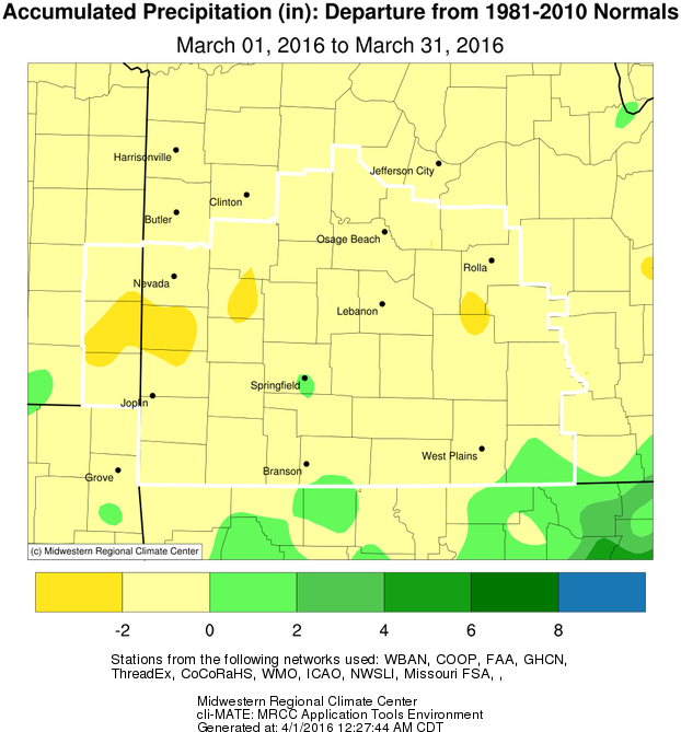 March 2016 Precipitation Departure from Normal