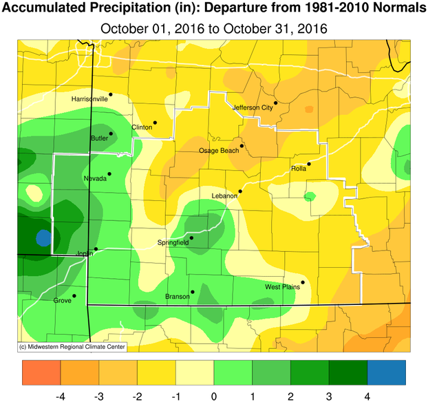October 2016 Precipitation Departure from Normal