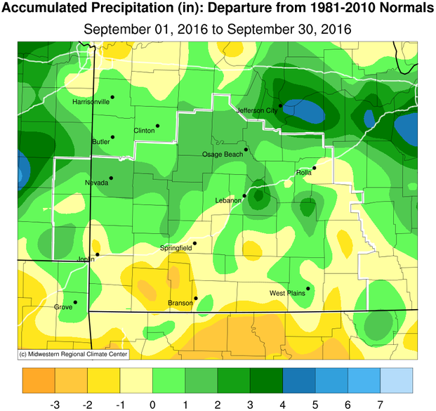 September 2016 Precipitation Departure from Normal