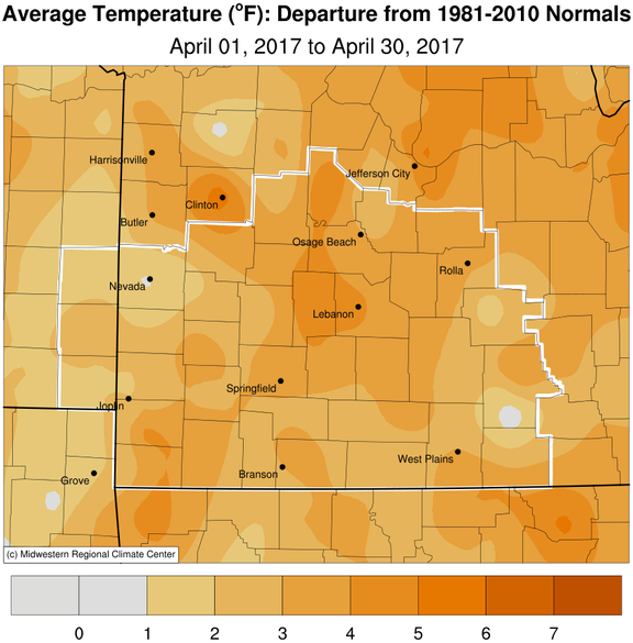 April 2017 Average Temperature Departure from Normal