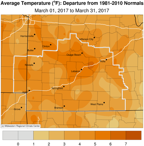 March 2017 Average Temperature Departure from Normal