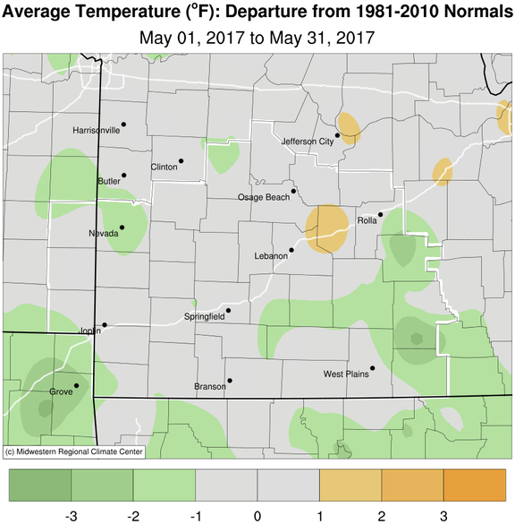 May 2017 Average Temperature Departure from Normal