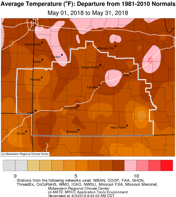 May 2018 Average Temperature Departure from Normal