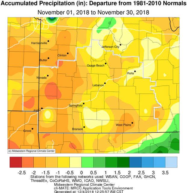 November 2018 Precipitation Departure from Normal