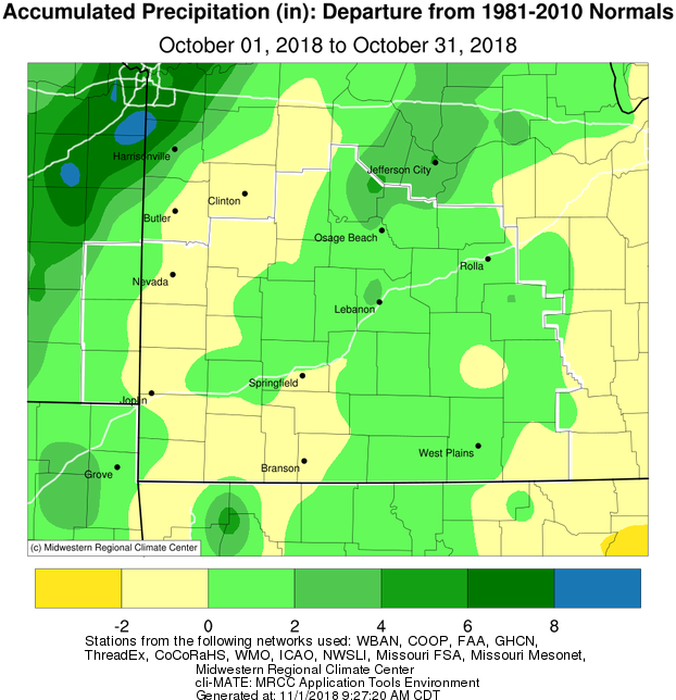 October 2018 Precipitation Departure from Normal