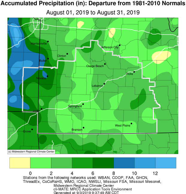 August 2019 Precipitation Departure from Normal