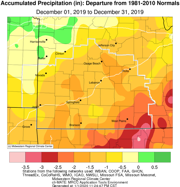 December 2019 Precipitation Departure from Normal