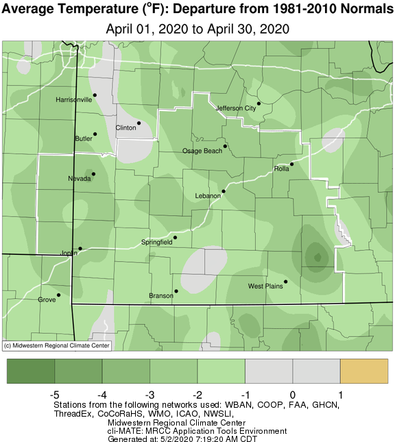 April 2020 Average Temperature Departure from Normal