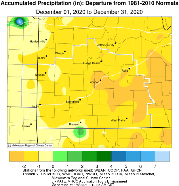 December 2020 Precipitation Departure from Normal