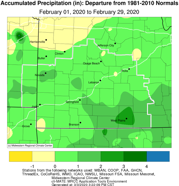 February 2020 Precipitation Departure from Normal