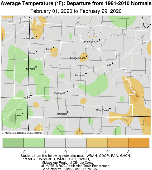 February 2020 Average Temperature Departure from Normal