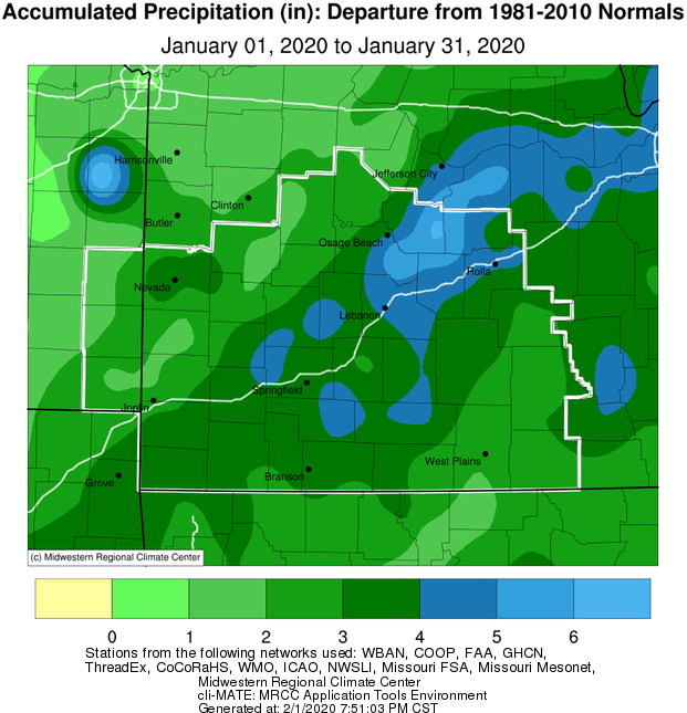January 2020 Precipitation Departure from Normal