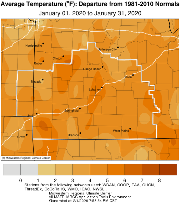 January 2020 Average Temperature Departure from Normal