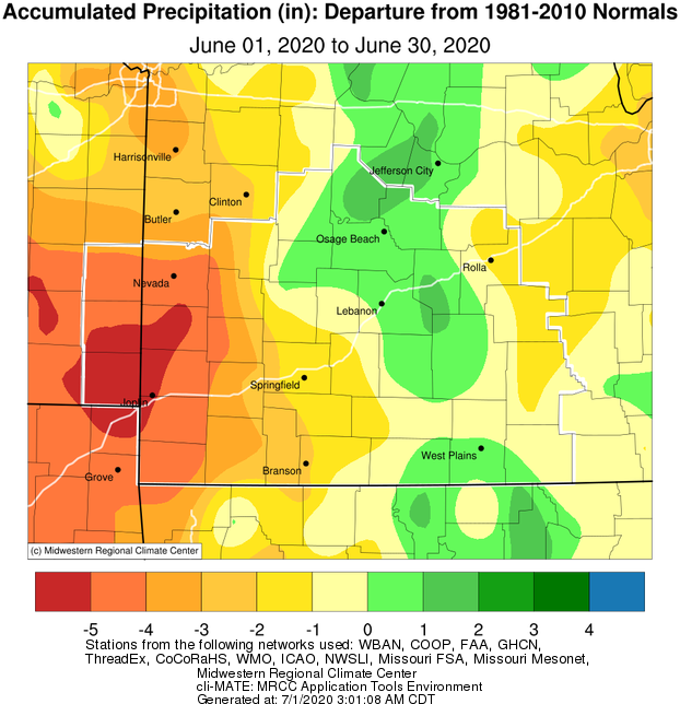 June 2020 Precipitation Departure from Normal