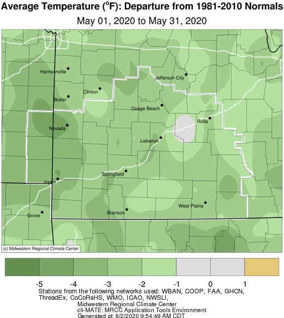 May 2020 Average Temperature Departure from Normal