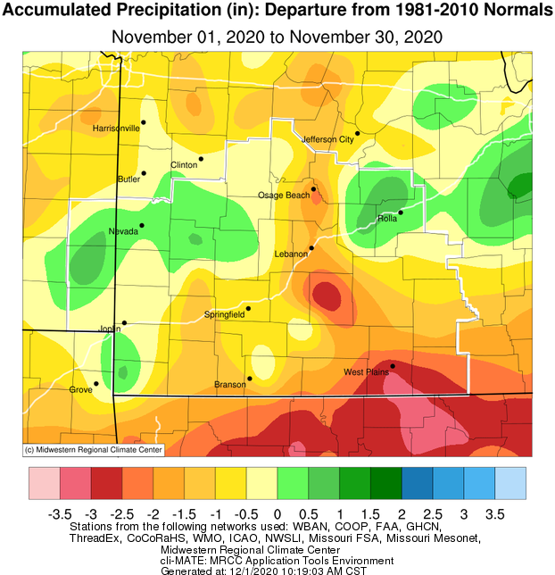 November 2020 Precipitation Departure from Normal