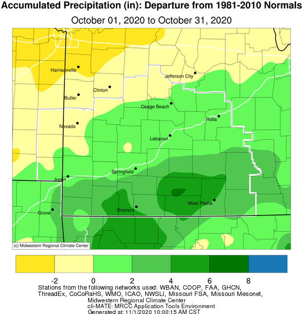 October 2020 Precipitation Departure from Normal