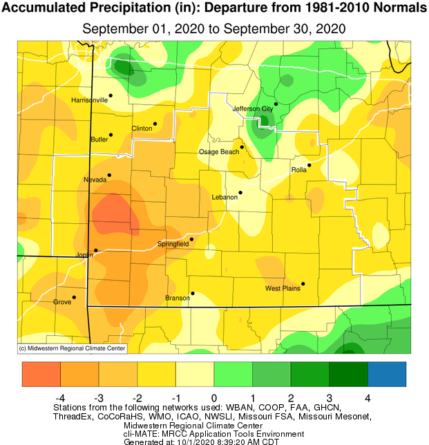 September 2020 Precipitation Departure from Normal