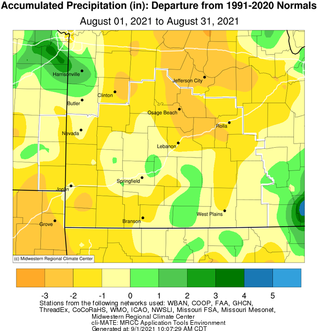 August 2021 Precipitation Departure from Normal