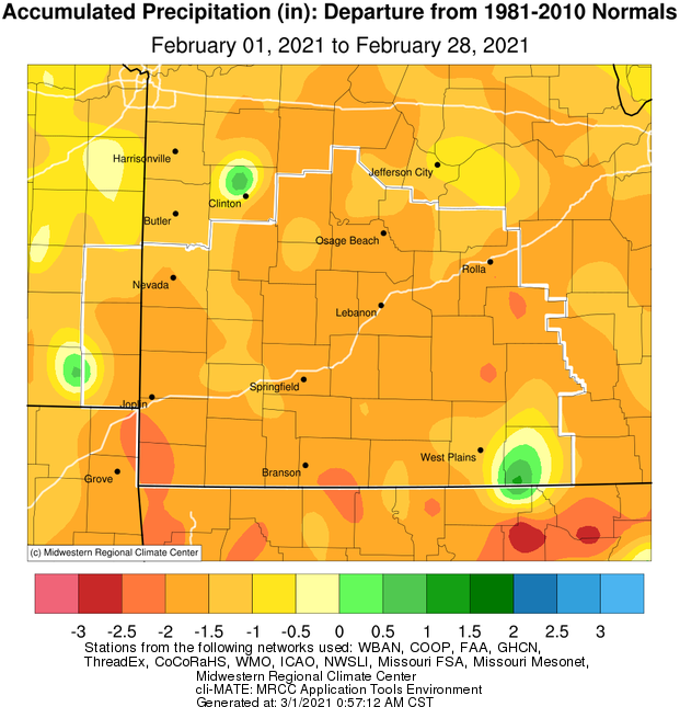 February 2021 Precipitation Departure from Normal