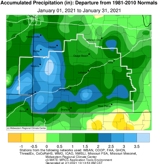 January 2021 Precipitation Departure from Normal