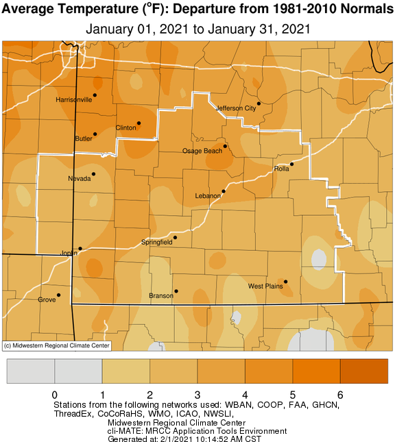 January 2021 Average Temperature Departure from Normal