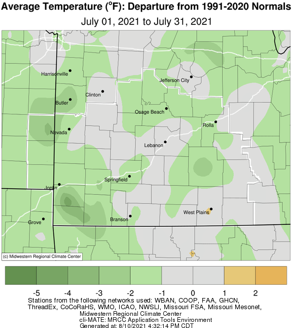 July 2021 Average Temperature Departure from Normal