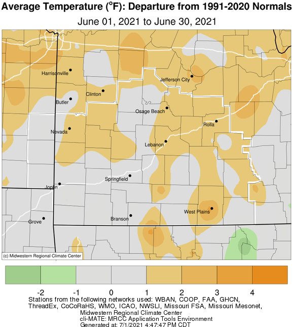 June 2021 Average Temperature Departure from Normal