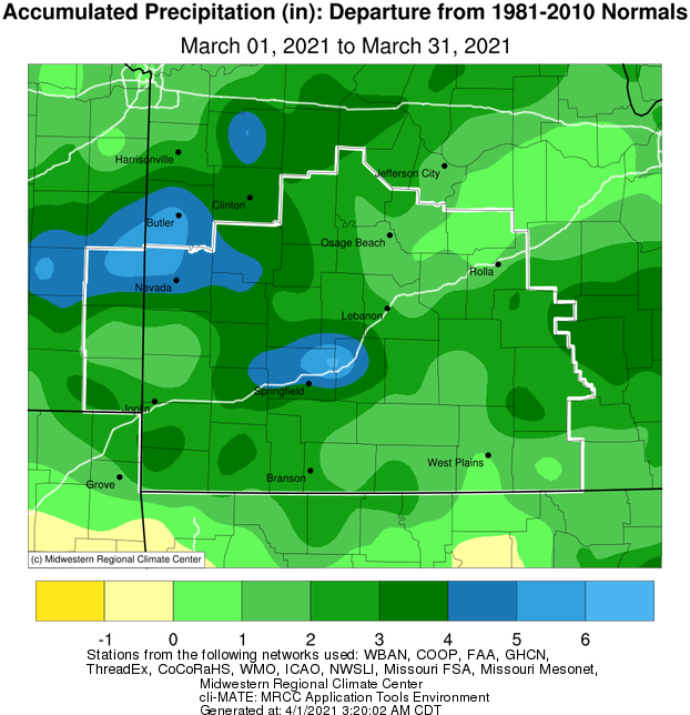 March 2021 Precipitation Departure from Normal