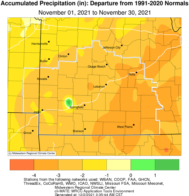November 2021 Precipitation Departure from Normal