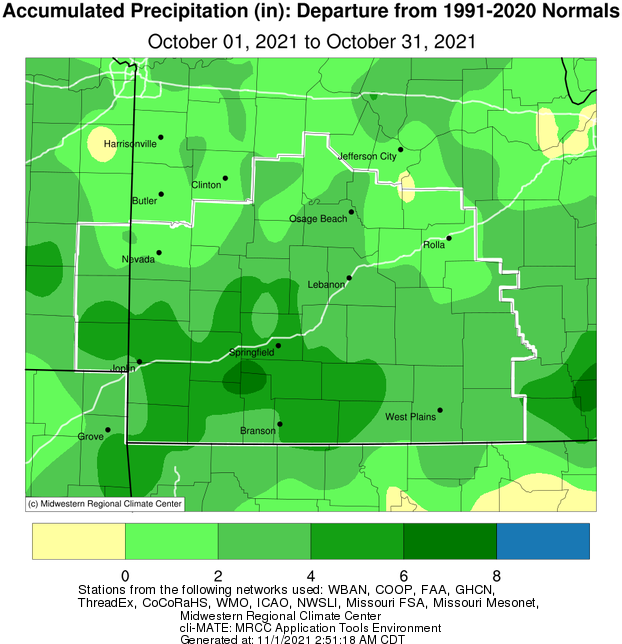 October 2021 Precipitation Departure from Normal