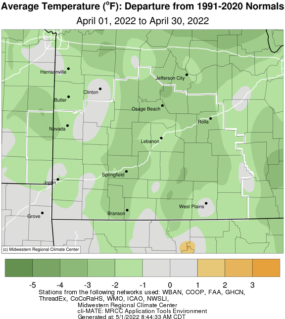 April 2022 Average Temperature Departure from Normal